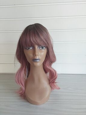 Women's Long Layered  Clara Wig with Bangs - Dusty Pink New